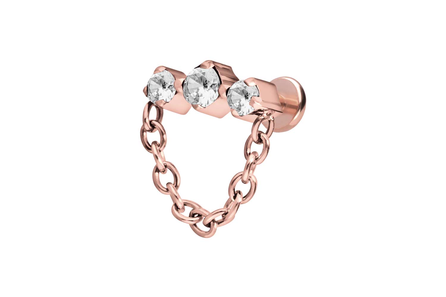 Titan Labret Piercing mit Push Fit 3 EINGEFASSTE KRISTALLE + KETTE